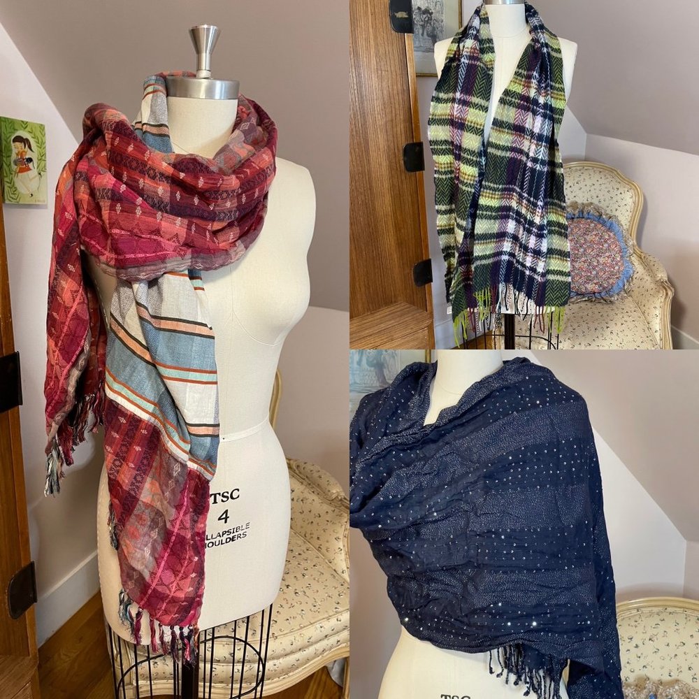 lot of 3 women's scarves for fall/winter - cashmere cotton and rayon